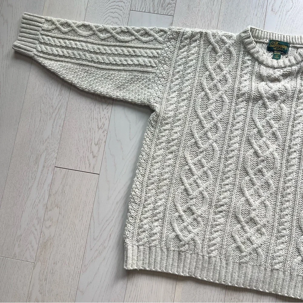 Vintage Doogan Donegal Cream 100% Wool Aran fisherman cable knit Irish sweater - Picture 6 of 13
